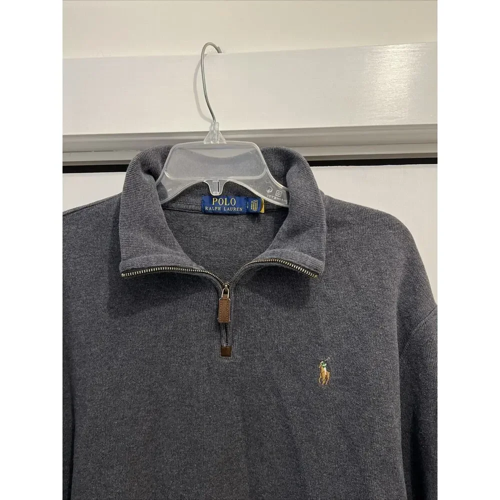 POLO RALPH LAUREN Sweater Men’s L DARK GRAY Cotton‎ French Rib Half Zip Pullover